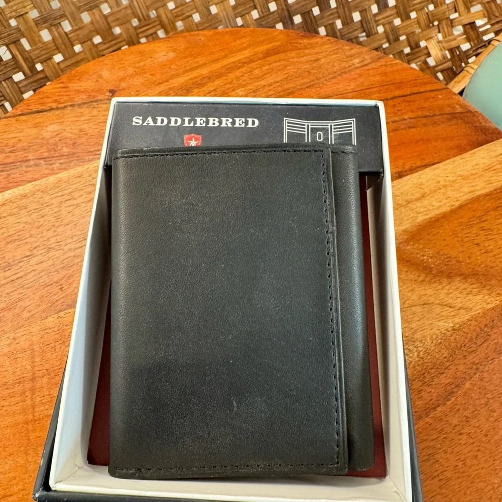 Saddlebred Mens Trifold Wallet Black Leather with ID‎ Window 31BK11X002 NEW